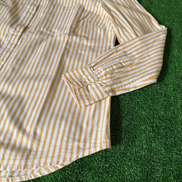 GAP Women's Relaxed Fit Button Up Long Sleeve Yellow Striped Casual Shirt Size M - Picture 3 of 11
